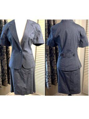 Smart Set Gray Skirt Suit 2 Piece Sz 9 Lined Blazer & Pencil Skirt Cotton Blend